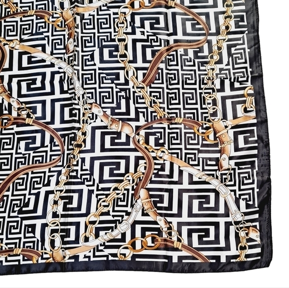 Satin square scarf Equestrian bridle Horse black white retro hair neck 💖2/$30 - Picture 6 of 14